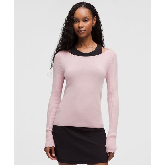 Lululemon Cashmere Scalloped Cuff Crewneck Pink Haze - S - Picture 1 of 6